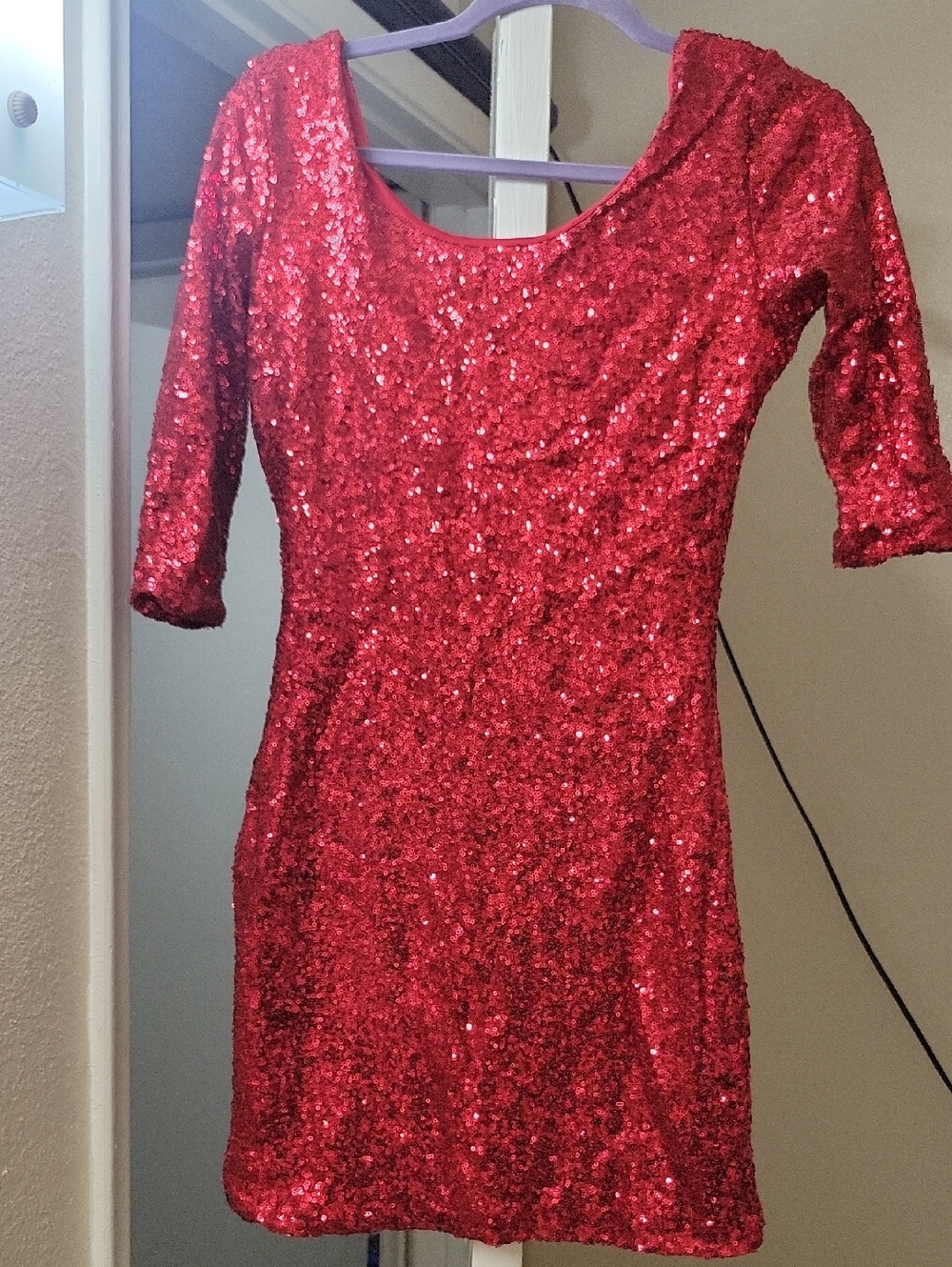 Society Red Sequin Mini Dress with Scoop Neck
